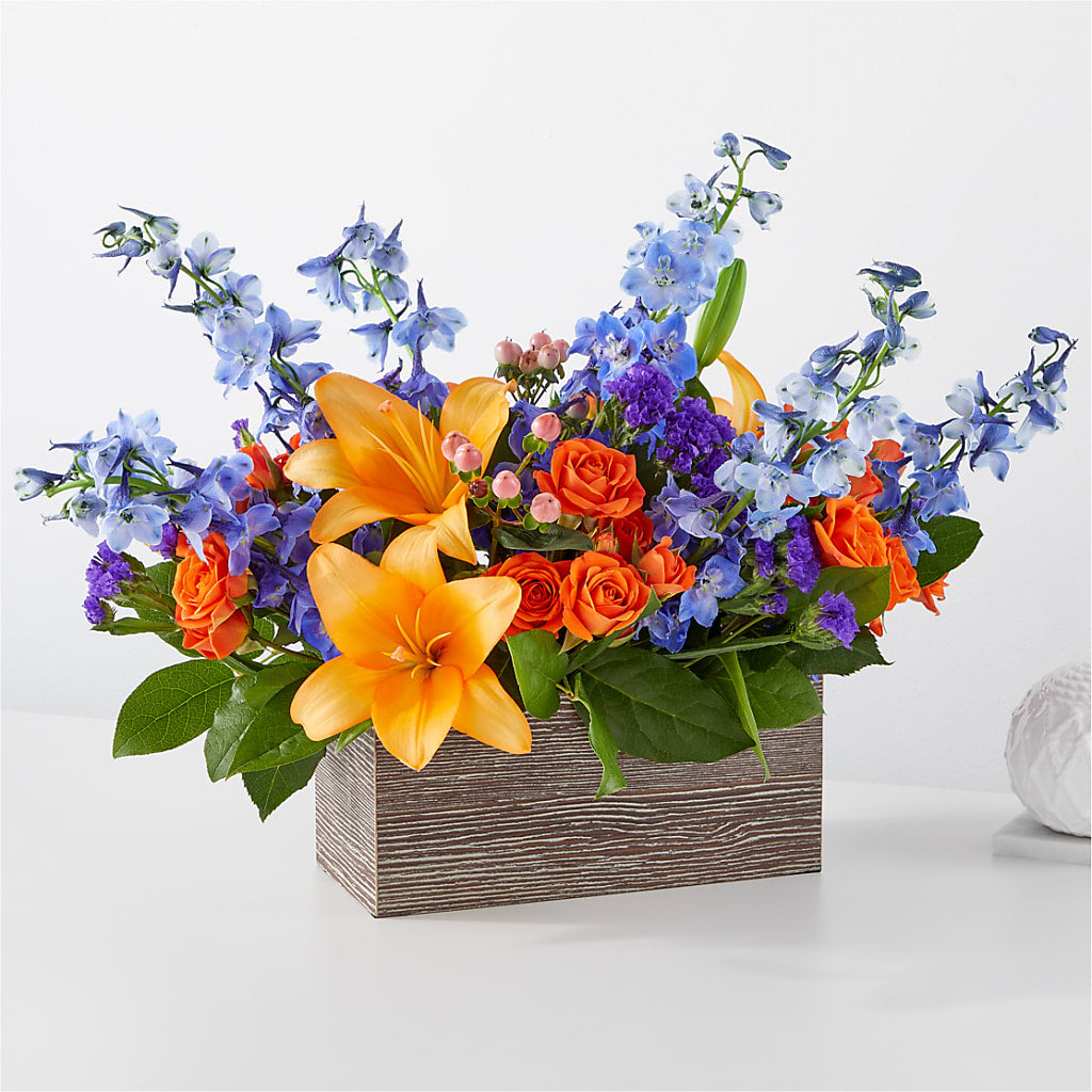 Radiant Citrus Box Bouquet – Schoodic In Bloom, Winter Harbor ME