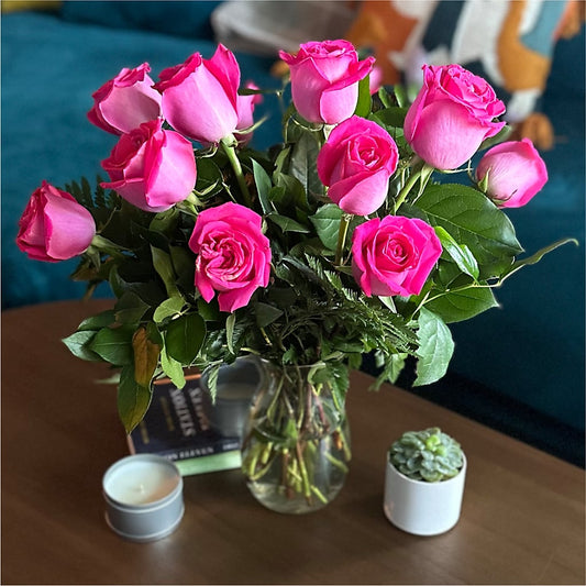 Long Stem Pink Rose Bouquet – Schoodic In Bloom, Winter Harbor ME