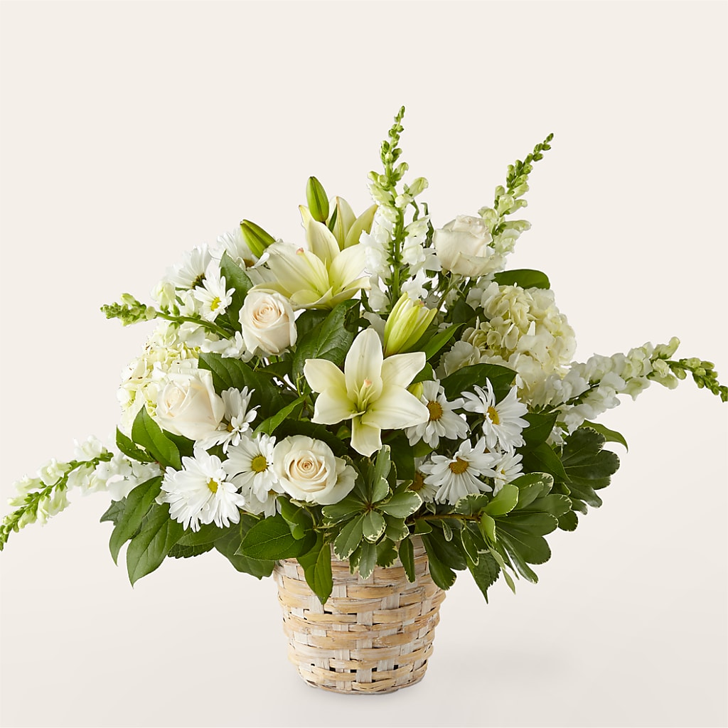 Ivory Elegance Floral Basket – Schoodic In Bloom, Winter Harbor ME