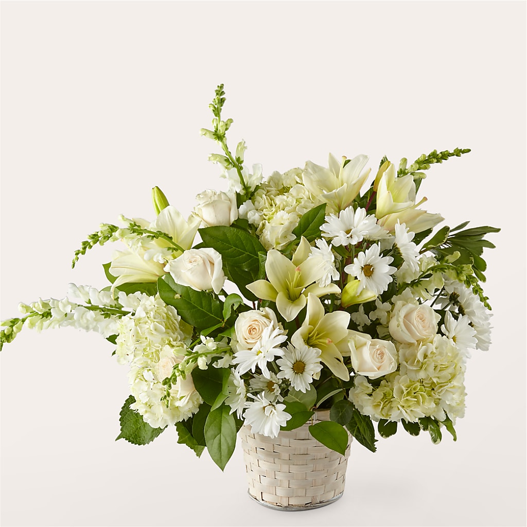 Ivory Elegance Floral Basket – Schoodic In Bloom, Winter Harbor ME