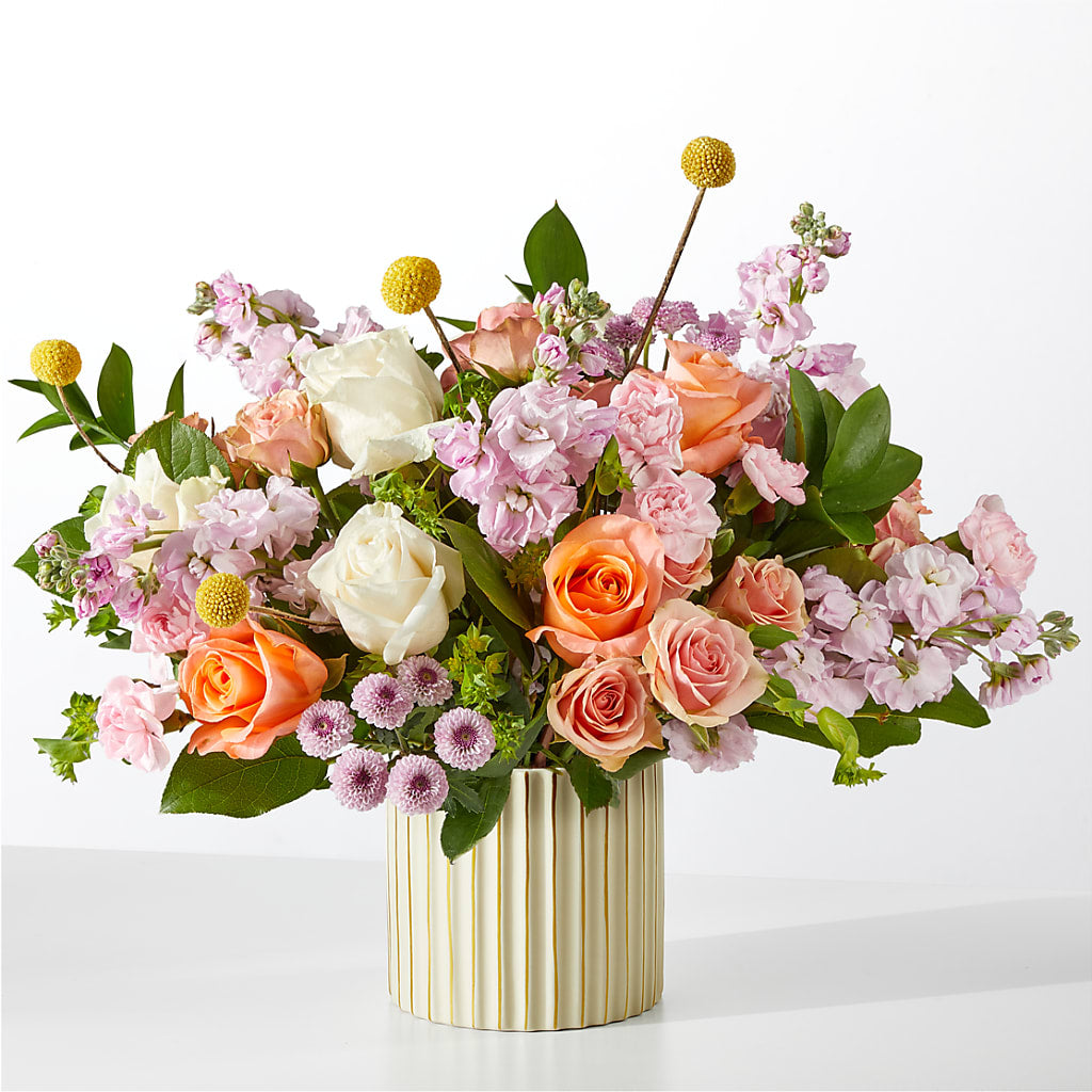 French Market Bouquet with Ivory Vase – Schoodic In Bloom, Winter Harbor ME