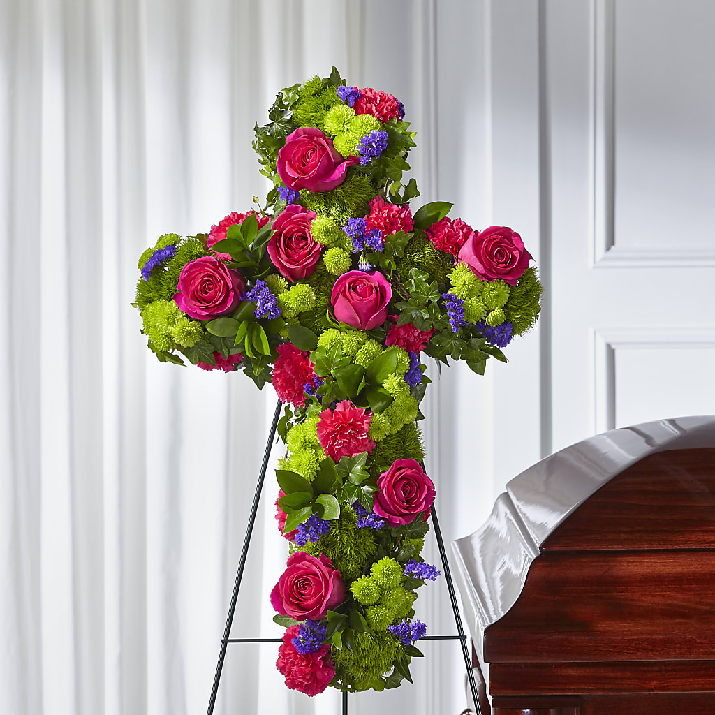 Tribute Rose Floral Cross –  Schoodic In Bloom, Winter Harbor ME