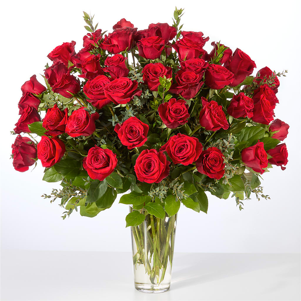Forever Yours Fifty Stem Red Rose Bouquet –  Schoodic In Bloom, Winter Harbor ME
